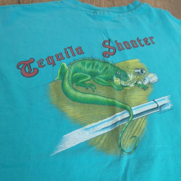 VTG Tequila Shooter Lizard Adult Large Shirt Alcohol Beer Reptile Snake Teal - Picture 2 of 9